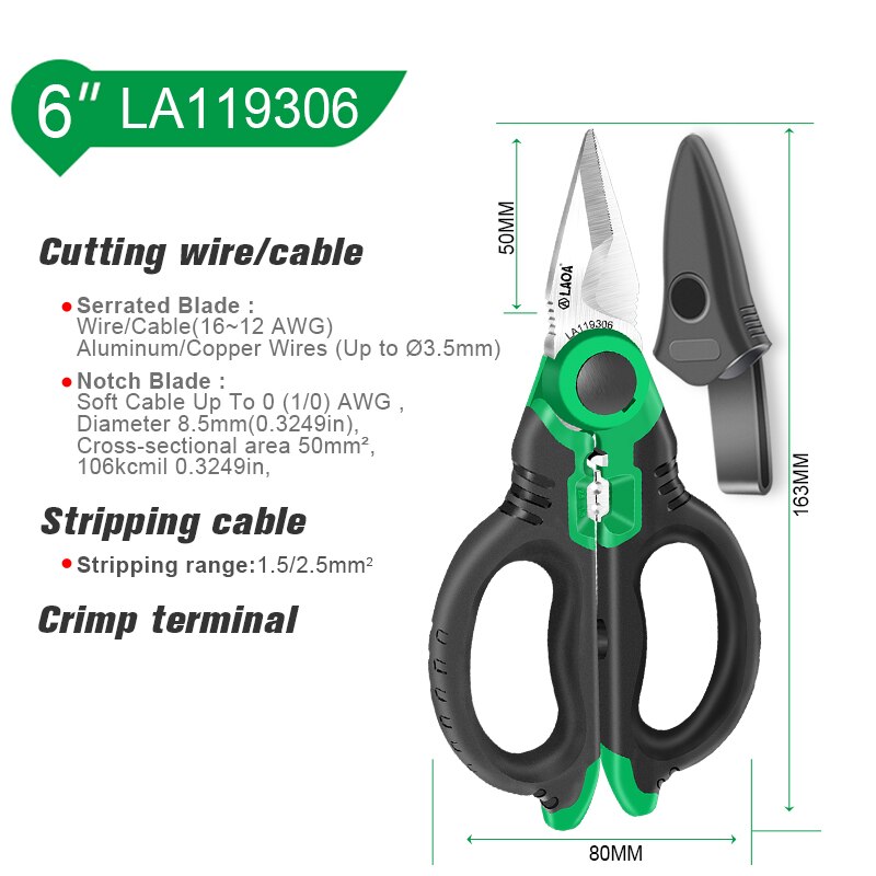 LAOA Stainless Steel Electrician Scissors 1.5-4mm² Wire Cutter Wire Stripping Cutting Terminal Crimping Tools Taiwan,China