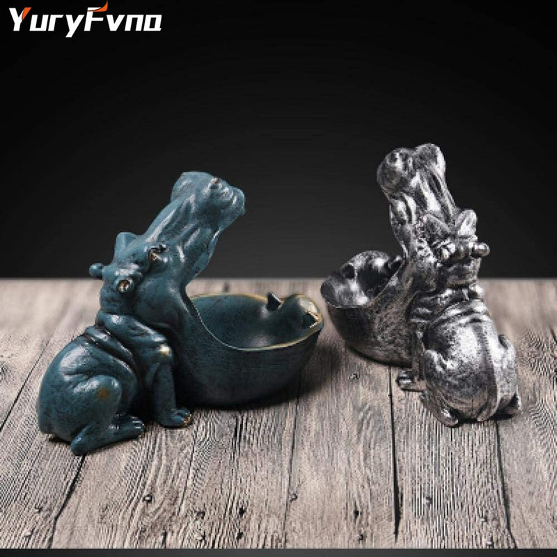 YuryFvna Hippo Statue Resin Hippopotamus Figurine Sculpture Sundries Key Candy Container Home Table Office Decoration Gift