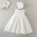 Hetiso White Infant Dress for Baptism Baby Girls Lace Dresses with hat Kids Clothes Christening Birthday Outfits 3-24 Month