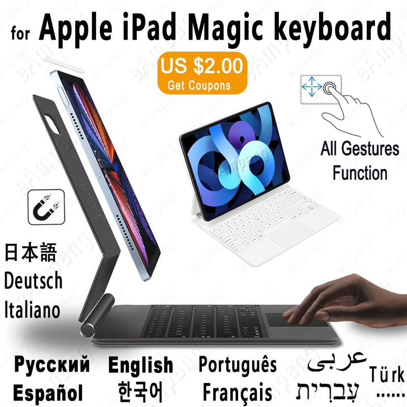 Teclado mágico para iPad Pro 11 12,9 2021 2020 2018 Air 4 5 10,9 2022 funda teclado hebreo español ruso coreano Azerty árabe