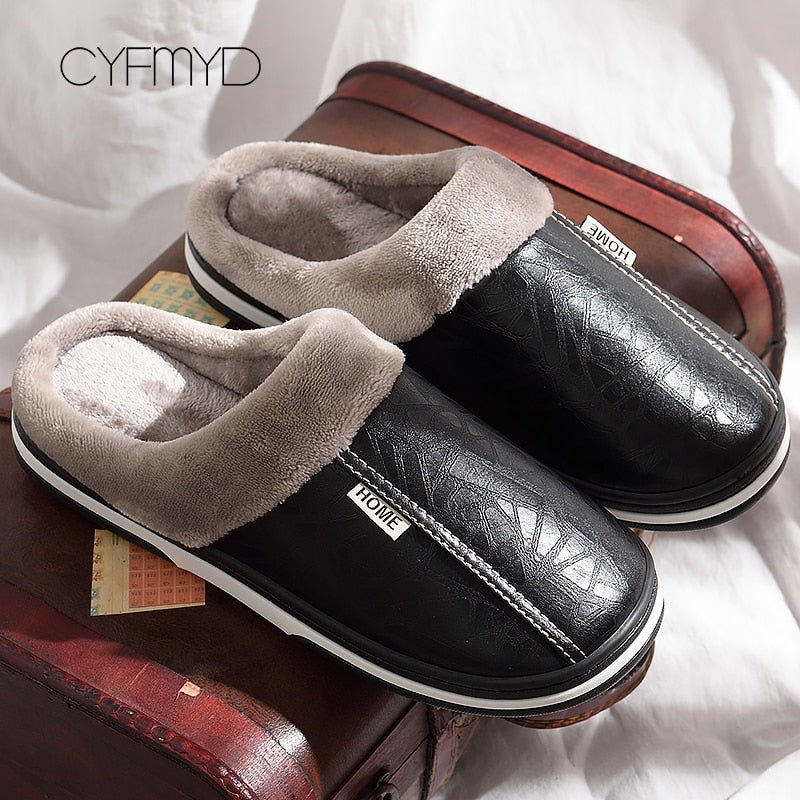 Men shoes 2021 Home Slippers men leather Memory Foam Indoor slippers for men Non-Slip Warm Winter House Adult slipper plush