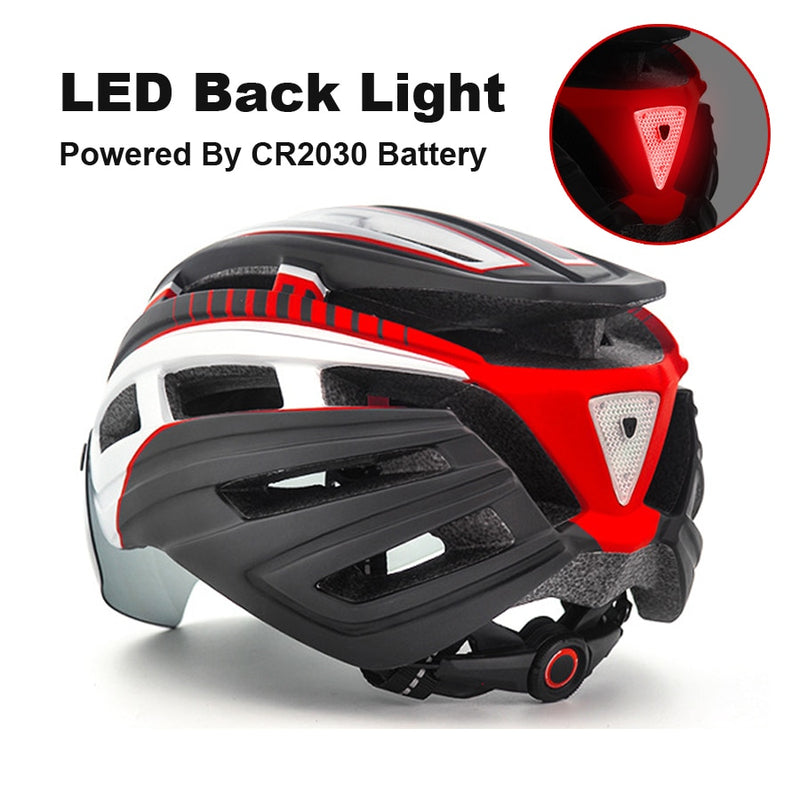 Casco de ciclismo NEWBOLER para hombre y mujer, casco con luz LED, lente para casco de bicicleta de montaña y carretera para montar en bicicleta, deportes, monopatín, Scooter