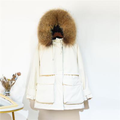Fitaylor Winter Jacket Women Large Natural Fox Fur White Duck Down Coat Thick Parkas Warm Sash Tie Up Zipper Down Snow Outerwear