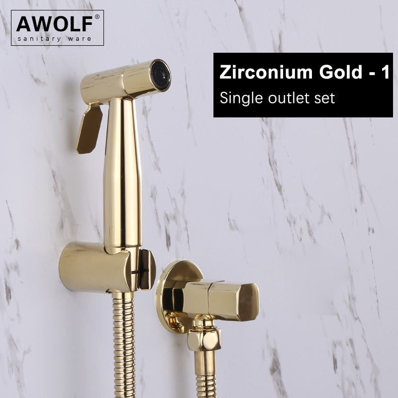 Awolf Rose Gold Hygienischer Duschkopf Handtoilette Bidet Sprühset Edelstahl Shattaf Messingventil Analdusche AP2102