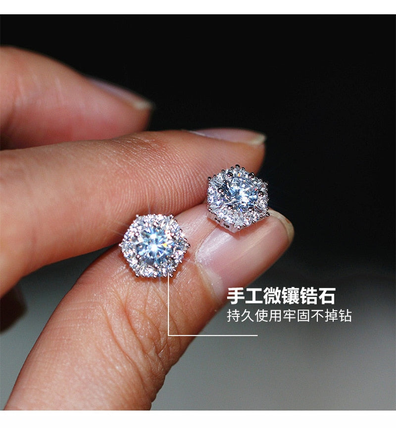 S925 Sterling Silber Farbe Einfache Runde Bling CZ Zirkon Stein Ohrstecker Modeschmuck Koreanische Ohrringe für Frauen Mädchen