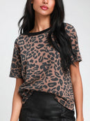 Aachoae Summer Women Leopard T Shirt O Neck Fashion Female Tshirt Short Sleeve Loose Home Ladies Tee Tops Mujer Camisetas S-XL