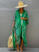 2022 Bikini Cover-ups Black Retro Striped Self Belted Women Summer Clothing Kimono Dress Beach Wear Swim Suit Cover Up Q1225