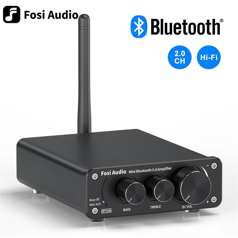 Fosi Audio Bluetooth 2 Channel Sound Power Stereo Amplifier TPA3116D2 Mini HiFi Digital Amp for Speakers 50W BT10A Treble &amp; Bass