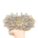 Boutique De FGG Dazzling Crystal Women Evening Metal Clutches Bag Hardcase Wedding Party Flower Bridal Handbag Clutch Purse