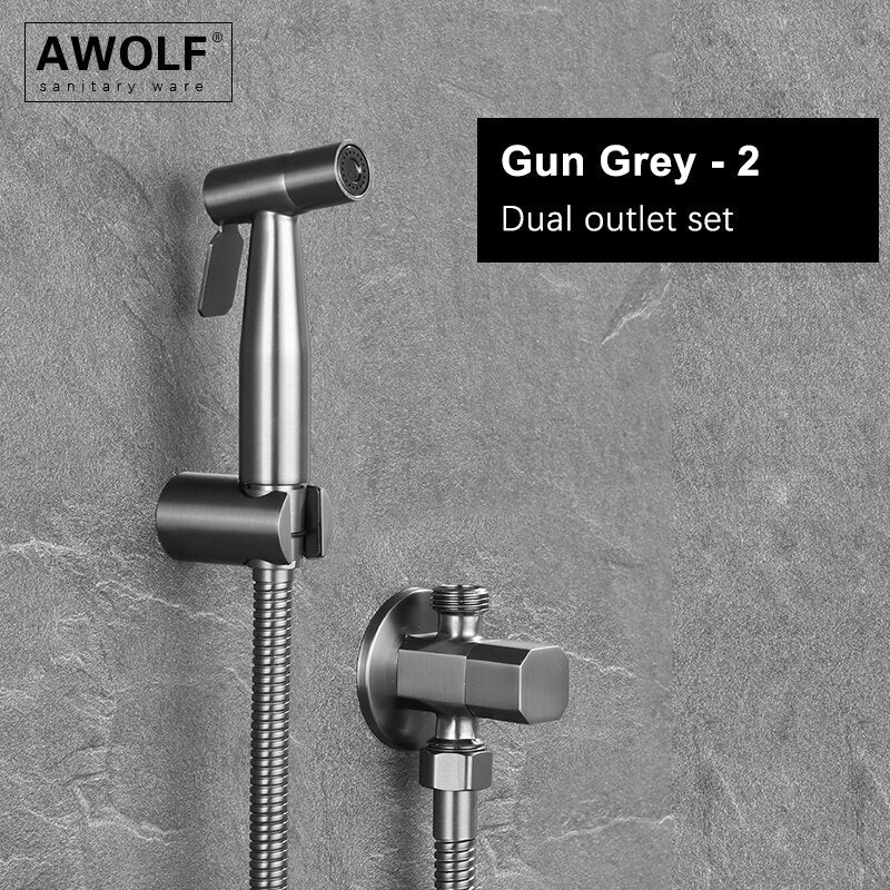 Awolf Rose Gold Hygienic Shower Head Handheld Toilet Bidet Sprayer Set Stainless Steel Shattaf Brass Valve Anal Shower AP2102