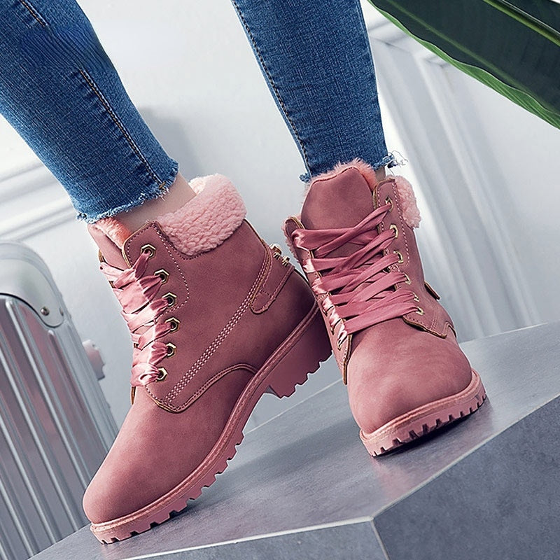 Winter Shoes Women Boots 2021 Fashion Warm Plush Ankle Boots Women Shoes Round Toe Lace-up Female Snow Boots Brand Shoes Woman