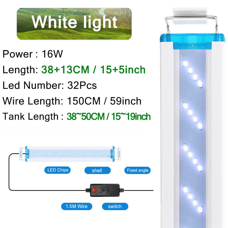 18-75CM Super Slim LEDs Aquarium Lighting Aquatic Plant Light Extensible Waterproof Clip on Lamp For Fish Tank 90-260V