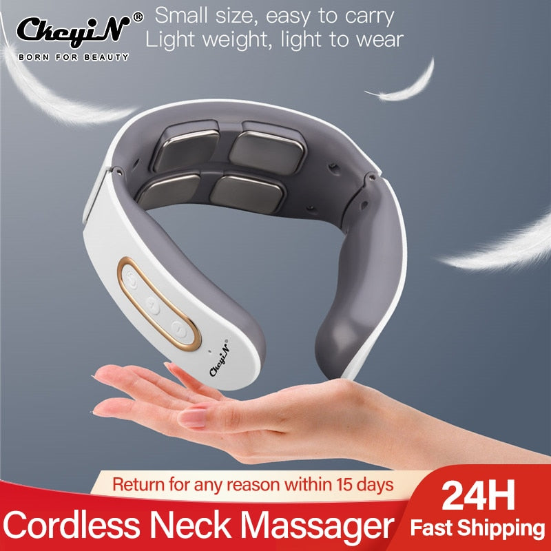 Professional 4 Massage Heads Neck Massager Hot Compress Pulse Kneading Shoulder Massager Deep Tissue Pain Relieve Fatigue Office