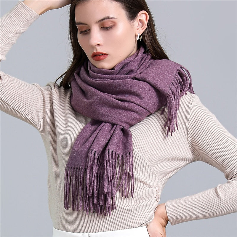 2022 Winter Cashmere Scarf Women Thick Warm Pashmina Shawls Wraps Solid Color Tassel Lady Blanket Echarpe Bufanda Hijab