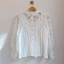 Chic Hollow Out Flower Lace Shirt Stand-Collar All-Match Summer Blouses 2022 Petal Sleeve Patchwork Women Top Femme Blusas 12419