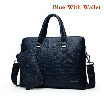 Double Layer Men's Handbag Men Briefcases Leather Handbags Crocodile Pattern Shoulder Bag Male Business Men Laptop Bag Sac Homme