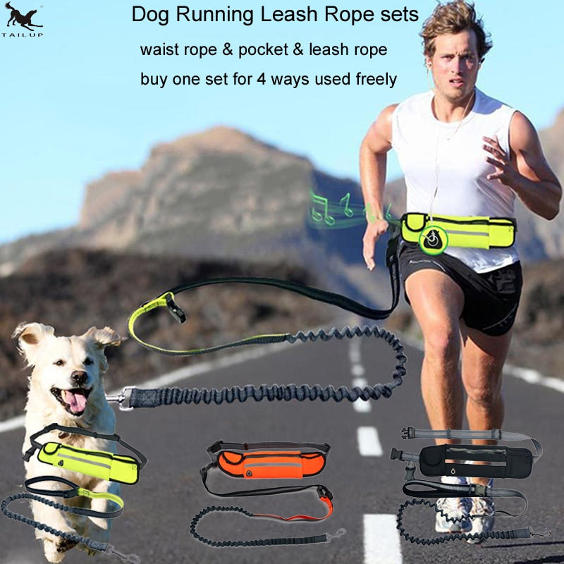 Dog Leash Rope Running Hands Free Reflective Big Dog Leashes Walking Leash With Waist Bag Collar Rope for Dogs CL147