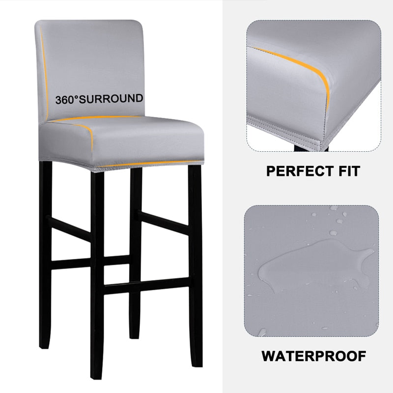 Waterproof Fabric Short Back Chair Cover Stretch Dining Seat Cover High Elasticity Bar Covers Chair For Kitchen Home Hotel