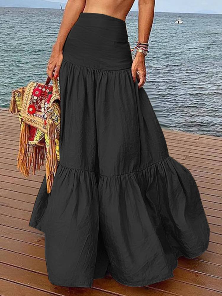 ZANZEA Frauen Lange Röcke Lässige Rüschen Weiblicher Vintage Maxirock Baumwolle Leinen Vestidos A-Linie Röcke Jupe Femme Streetwear