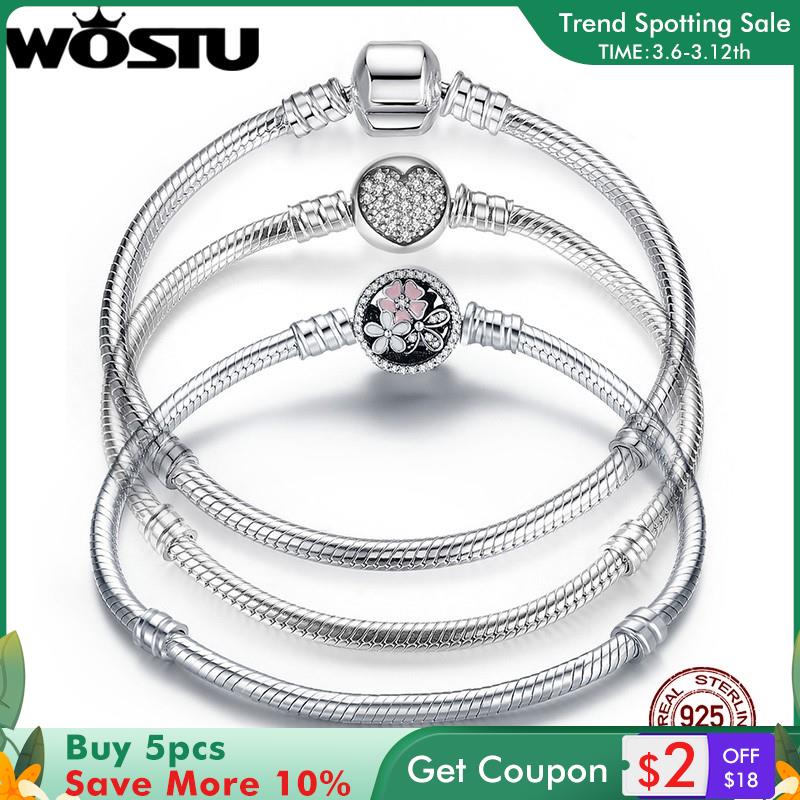 WOSTU Original 3 Styles Chain Bracelet 100% 925 Sterling Silver Bangle Fit DIY Charms Bead For Women Female Luxury Jewelry Gift