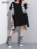 XITAO Europe Print Letter Dress Loose Solid Color Short Sleeve Fashion Street Style Women 2020 Spring Summer New Minority XJ4559