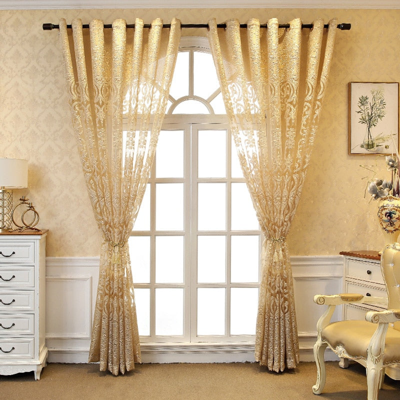 European Luxury Embroidered Hollow Curtains For Living Room Bedroom Elgent Fabric French Windows Cortinas Sheer Tulle Drapes