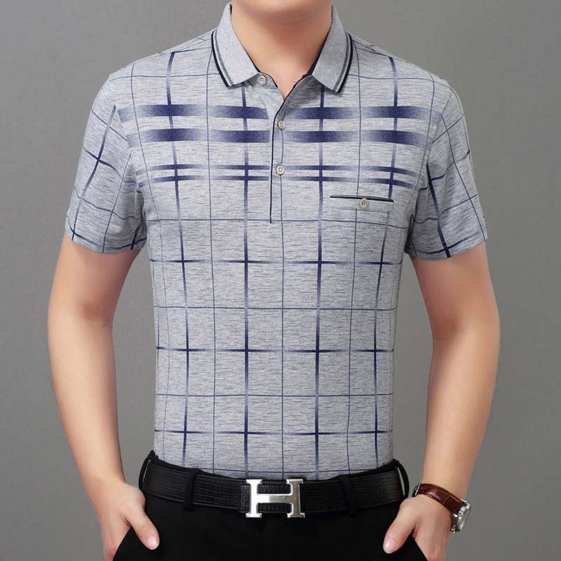 New Summer Polo Shirt Men Short Sleeve Polos Shirts Plaid Slim Fit Mens Pol Clothes Dress Bodybuilding Streetwear Poloshirt 1780