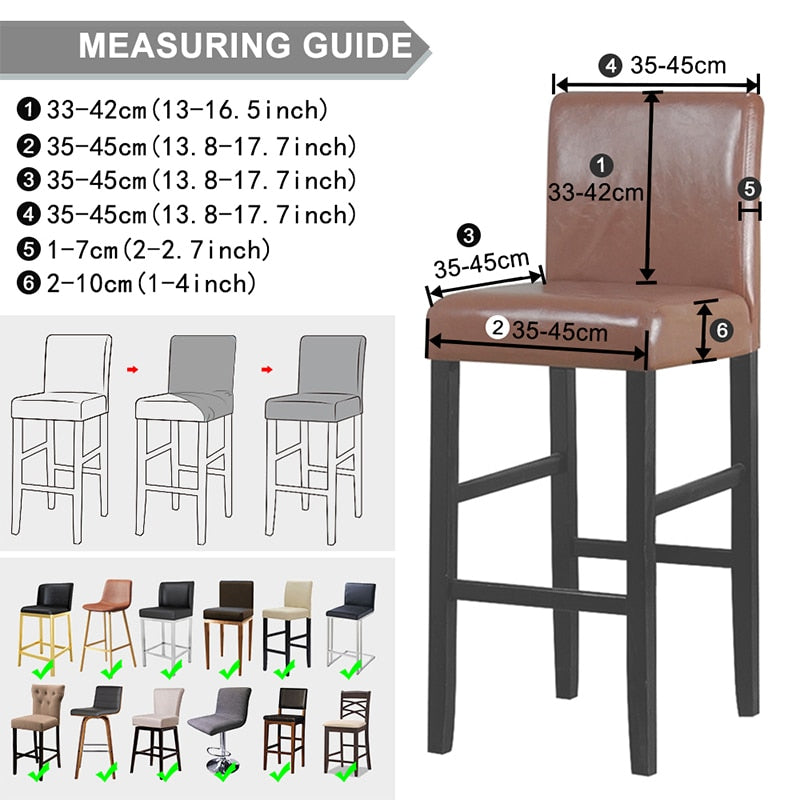 Waterproof Fabric Short Back Chair Cover Stretch Dining Seat Cover High Elasticity Bar Covers Chair For Kitchen Home Hotel