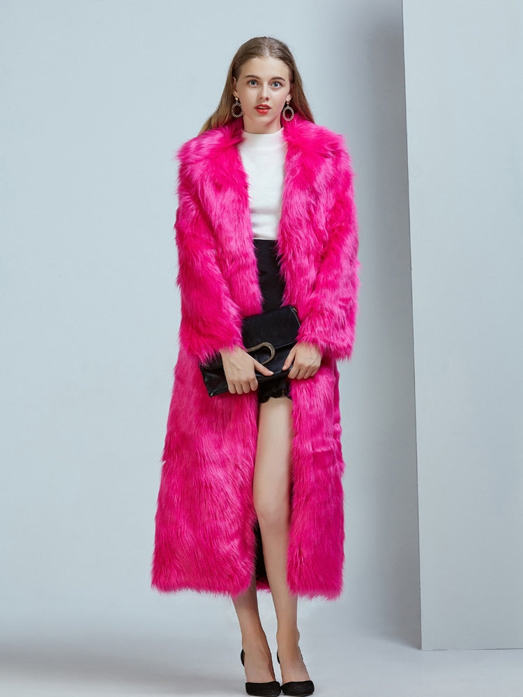 ZADORIN High Street Luxury Long Faux Fur Coat Women Vintage Slim Red Pink Faux fur Coats Fluffy Jacket Women Pele