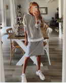 2022 New Women Casual Two Piece Set Women Elegant Hoodie Sweatshirt And Harajuku A-line Skirts Two Piece Set Front Pocket Suit