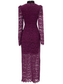 Seasixiang Fashion Designer Spring Summer Lace Pencil Dress Women Stand Collar Long Sleeve Hollow Out Elegant Party Dresses