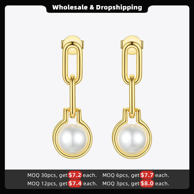 ENFASHION Link Chain Pearl Drop Earrings For Women Gold Color Geometric Dangle Earings Fashion Jewelry Dropshippping E191142