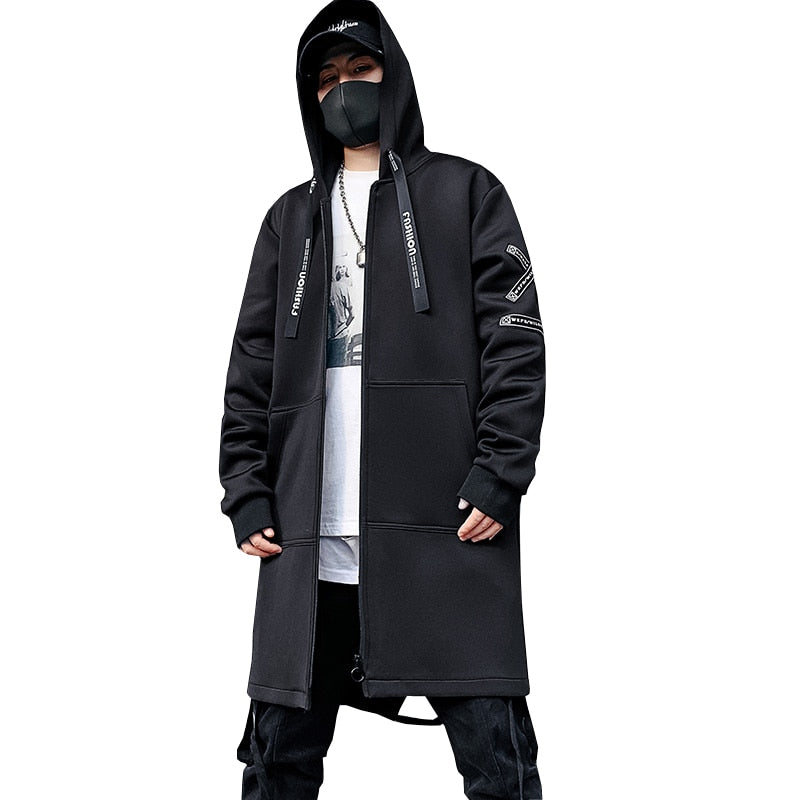 2023 Hombres Harajuku Hip Hop Abrigos Hombre Chaqueta larga con capucha Algodón Moda Swag Abrigos Chaquetas Streetwear Hombre Chaqueta de gran tamaño