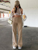 Rockmore Brown Vintage Baggy Jeans Women 90s Streetwear Pockets Wide Leg Cargo Pants Low Waist Straight Denim Trousers 2021