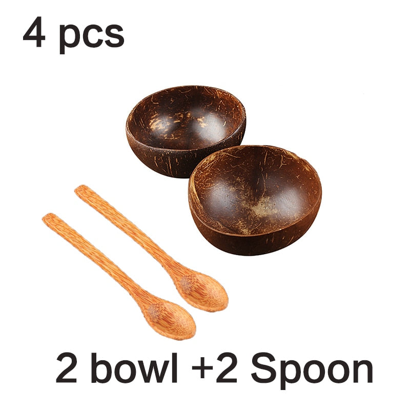 Trend Natural Coconut Bowl set Spoon Fruit Salad Noodle Rice Bowl Wooden Creative Coconut Shell Smoothie bowl Tableware kitchen