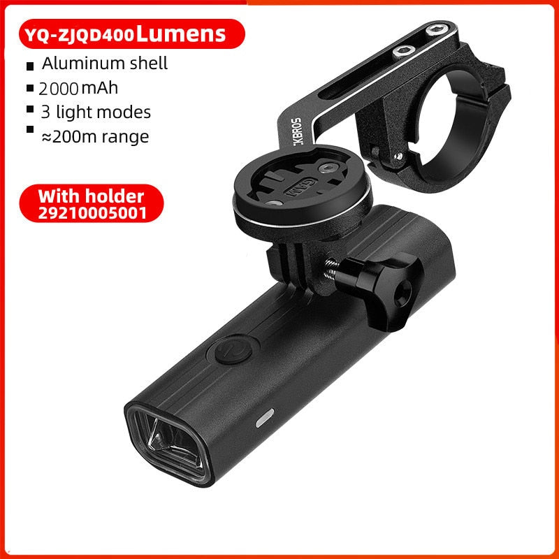 ROCKBROS 400-1000LM Bike Light Bicycle Headlight With Mount Holder IPX3 USB Rechargeable Bike Flashlight Combo Out Front Holder