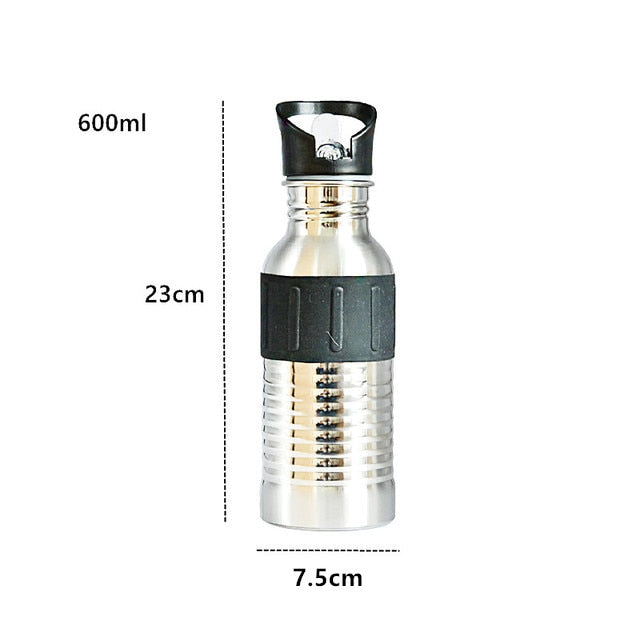 Single Wall Portable Sports Straw Water Bottles Stainless Steel Metal Outdoor Reusable Gym Bottle