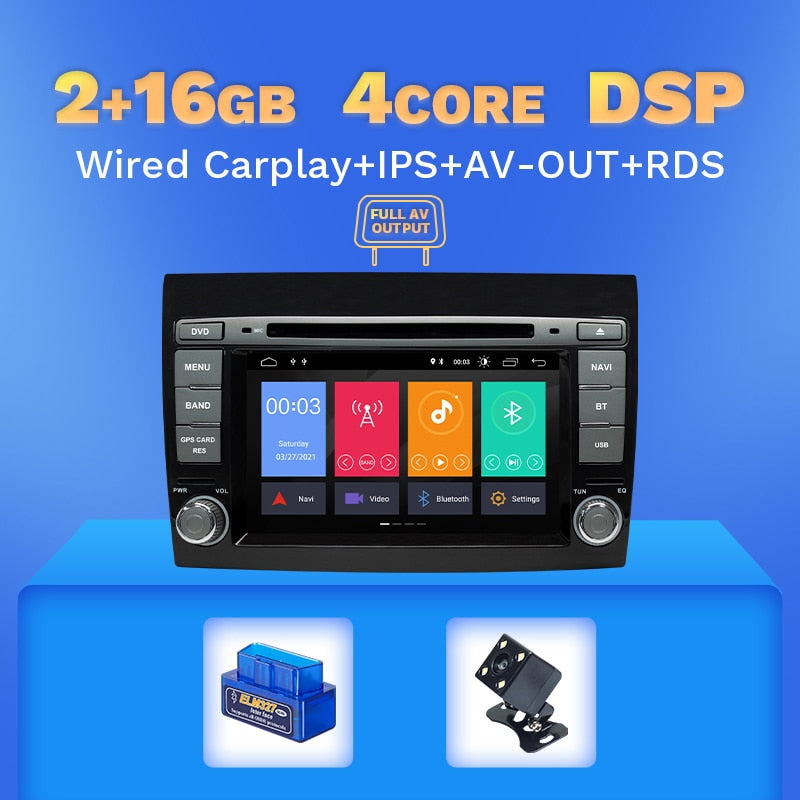 Wireless Carplay Android 11 2 Din Car DVD Player For Fiat/Bravo 2007 2008 2009 2010 2011 2012 GPS Navigation Auto Radio DSP IPS