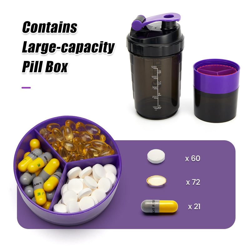 500/600Ml Water Bottle with Pillbox Plastic Drink Bottle with Medicine Pills Box Travel 7 Days Drug Organizer Drinking Container
