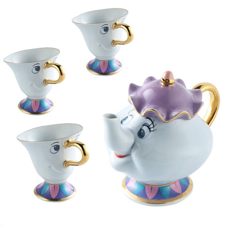 Promotion! Cartoon Beauty And The Beast Tea Set Mrs Potts Teapot Chip Cup Sugar Bowl Cogsworth Pot Coffee Birthday Xmas Gift