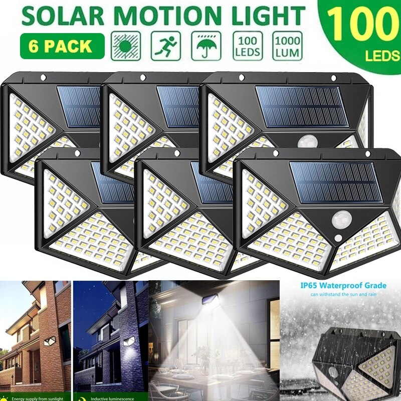 Luces solares al aire libre 100 Led brillante Sensor de movimiento luz gran angular inalámbrica impermeable IP65 luces de pared para jardín Wall Street