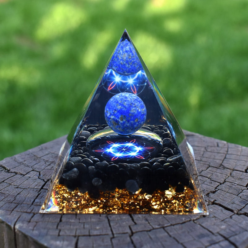 6cm Orgone Pyramid Obsidian and Lapis Lazuli Healing Crystal Energy Orgonite Pyramide Emf Protection Meditation Wholesale