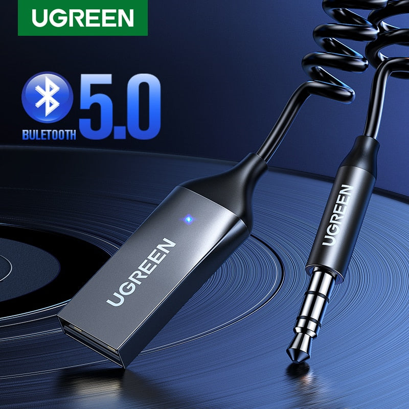 UGREEN Bluetooth Receiver 5.0 Adapter Hands-Free Car Kits AUX Audio 3.5mm Jack Music Wireless Receiver for Car BT Transmitter