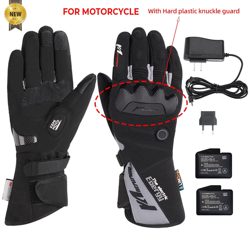 KEMIMOTO Electric Heated Gloves Touch Screen Skiing Motorcycle Gloves Waterproof Rechargeable Heating Thermal  Mittens