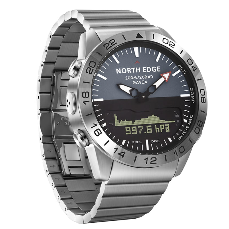 Reloj Digital deportivo de buceo para hombre, relojes para hombre, ejército militar, lujo, acero completo, negocios, resistente al agua, 200m, altímetro, brújula, borde norte