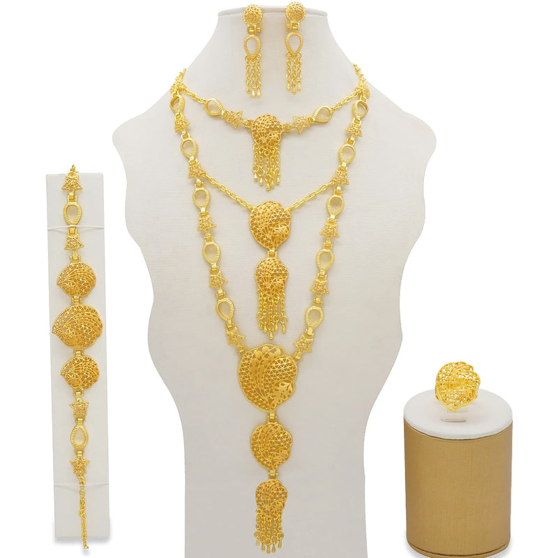 Dubai Schmuck Sets Gold Farbe Halskette &amp; Ohrring Set für Frauen Afrikaner Frankreich Hochzeit Schmuck Äthiopien Brautgeschenke