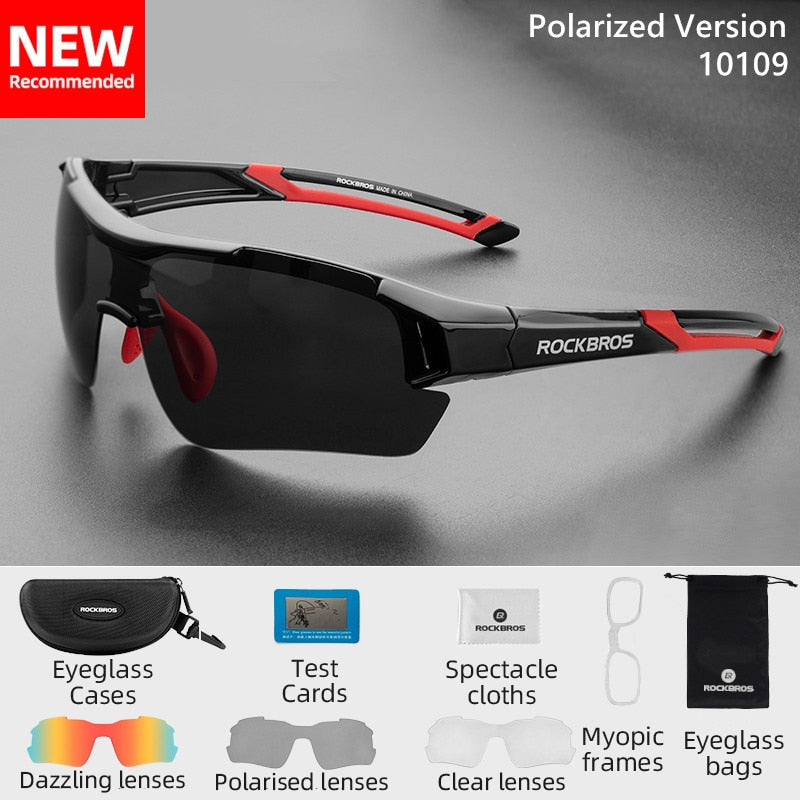 ROCKBROS Polarisierte Fahrradbrille Herren Sport Sonnenbrille Rennrad MTB Mountainbike Fahrrad Reitschutzbrille Brillen 5 Linsen