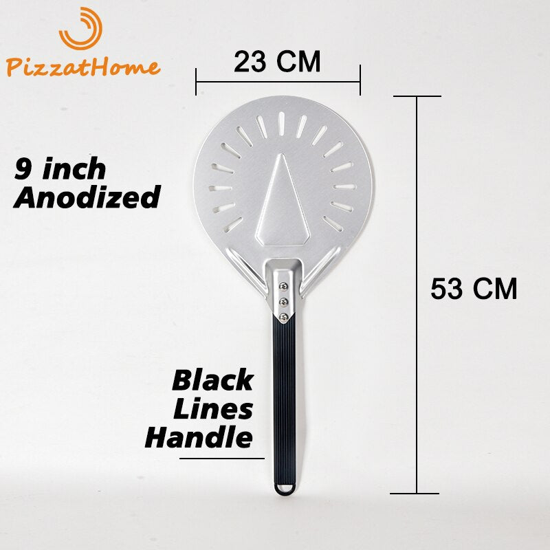 PizzAtHome 7/ 8/ 9 Zoll Perforierter Pizzawendeschieber Pizzaschaufel Aluminium Pizzaschieber Schaufel Kurzer Pizzaheber Anti-Rutsch-Griff