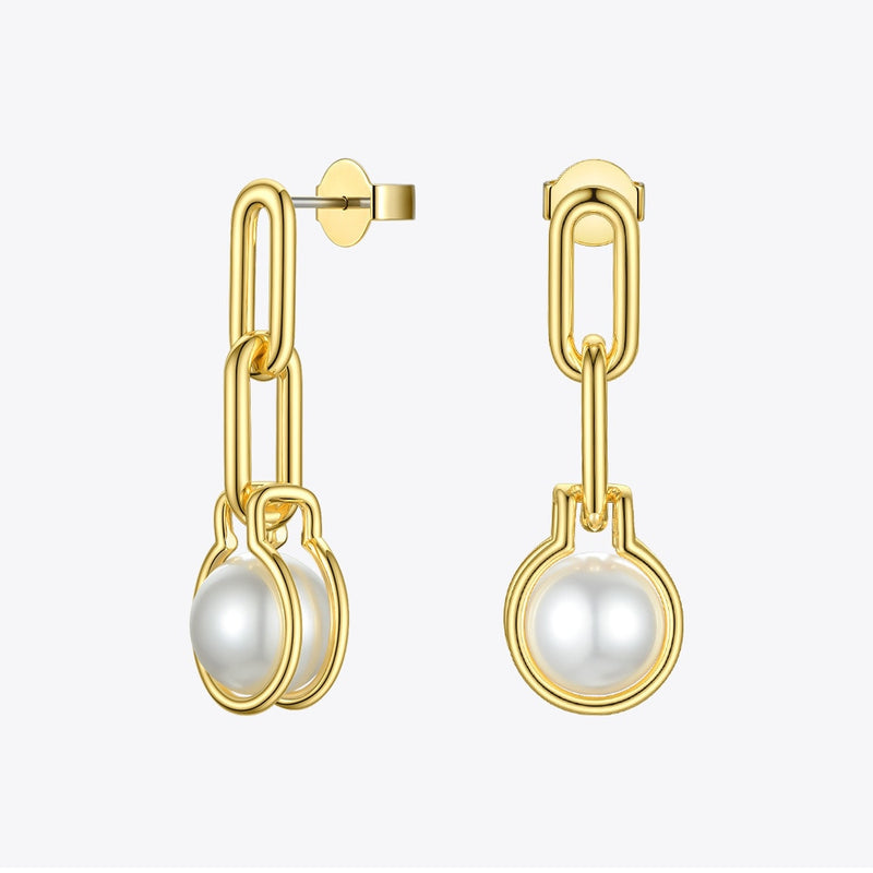 ENFASHION Link Chain Pearl Drop Earrings For Women Gold Color Geometric Dangle Earings Fashion Jewelry Dropshippping E191142