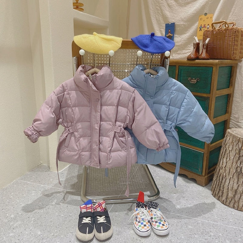 Mode Baby Junge Mädchen Baumwolle Gefütterte Jacke Winter Säugling Kleinkind Kind Mantel Gürtel Warme Dicke Outwear Baby Kleidung 2-10Y